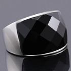 Faceted Black Agate 925 Sterling Silver Ring