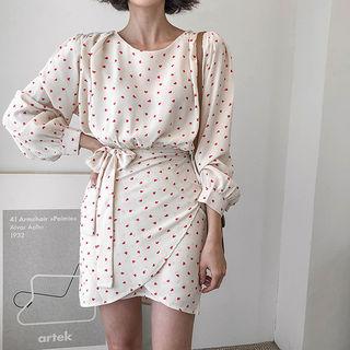 Tie-waist Heart-pattern Wrap Dress