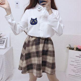 Animal Embroidery Shirt White - One Size