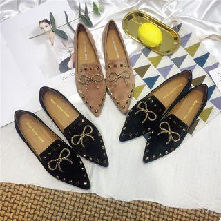 Bow Detail Studded Pointed Loafers