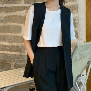 Set: Plain Vest + Dress Pants Black - One Size