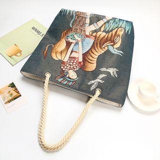 Embroidered Tote Bag Navy Blue - Xl