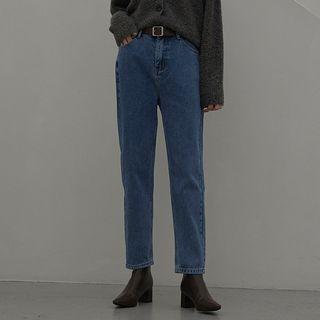 Washed Napped Baggy Jeans With Belt