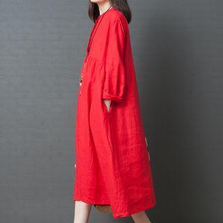Long-sleeve Midi Plain Dress