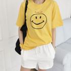 Distressed-edge Smile Lettering T-shirt