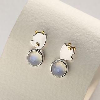 925 Sterling Silver Bear Faux Crystal Earring Bear - Silver & Gold - One Size