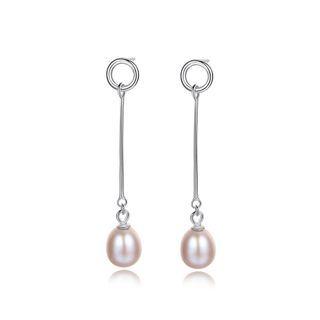 Sterling Silver Simple Elegant Tassel Purple Freshwater Pearl Earrings Silver - One Size