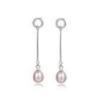 Sterling Silver Simple Elegant Tassel Purple Freshwater Pearl Earrings Silver - One Size