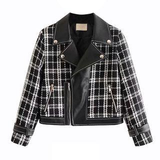 Plaid Cropped Biker Jacket