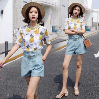 Set: Pineapple Print Short-sleeve T-shirt + Shorts