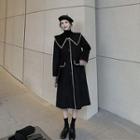 Plain Peter Pan Collar Single-breasted Long-sleeve Coat Black - One Size