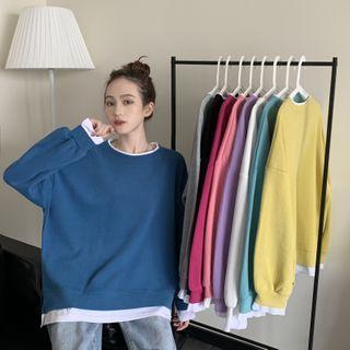 Long-sleeve Plain Mock Two Piece Sweatshirt