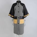 Faux Leather Panel Button Coat Black & Yellow - One Size