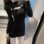 Ribbed Knit Dress Black - One Size