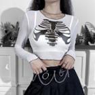 Long-sleeve Skull Print Cropped T-shirt
