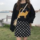 Leopard Print Pullover / Polka Dot Mini A-line Skirt