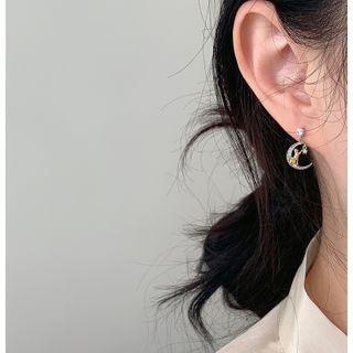 Rhinestone Cat Moon & Star Dangle Earring 1 Pair - As Shown In Figure - One Size