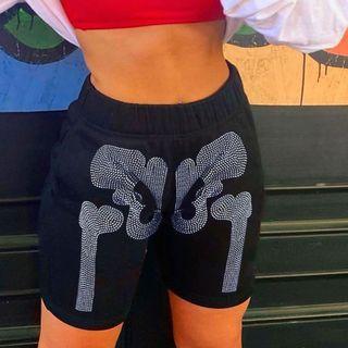 Rhinestone Skelton High-waist Shorts