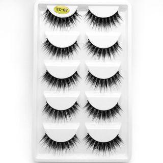 False Eyelashes - 5d-35 Five Pairs - Black - One Size