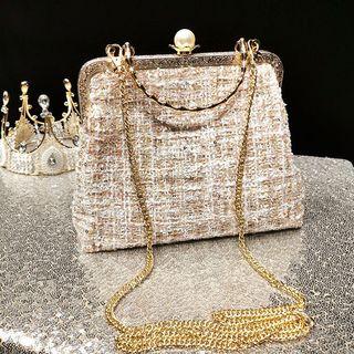 Tweed Chain Strap Crossbody Bag Champagne Pink - One Size