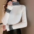 Long-sleeve Lace Panel Mock-neck Knit Top