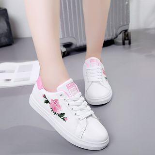 Embroidery Lace-up Sneakers