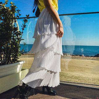 Lettuce-edge Maxi Layered Skirt