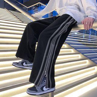Side-zip Striped Wide-leg Pants