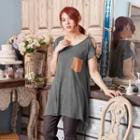 Gold-pocket Off-shoulder Long Top