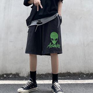 Alien Print Straight Cut Shorts