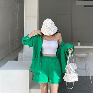 Monotone Loose Shirt & Waistband Shorts Set