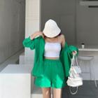 Monotone Loose Shirt & Waistband Shorts Set