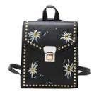 Faux Leather Flower Embroidered Backpack
