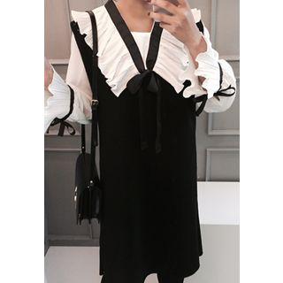 V-neck Sleeveless Wool Blend Dress