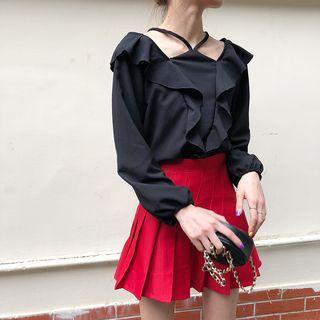 Ruffled Blouse Black - One Size
