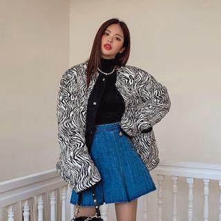 Reversible Zebra-pattern Sherpa-fleece Jacket Black - One Size