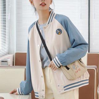 Two-tone Cartoon Embroidered Baseball Jacket