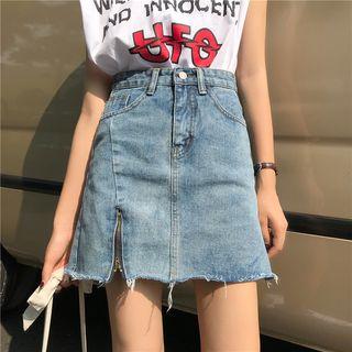 Zipper Denim A-line Skirt