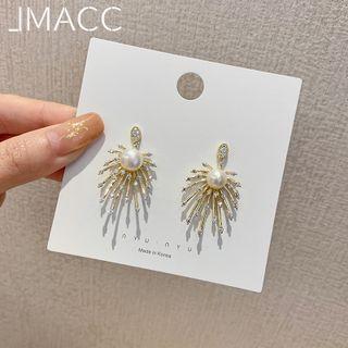 Faux Pearl Fringed Alloy Earring 1 Pair - 925 Silver - Gold - One Size