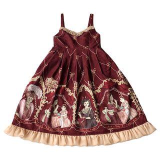 Spaghetti Strap Printed Lolita Dress / Long-sleeve Chiffon Top / Set