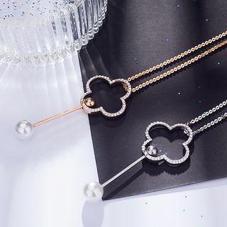 Rhinestone Four Leaf Clover Long Necklace