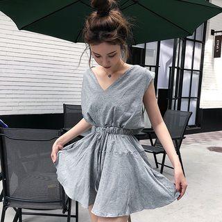Set: Open Back Tank Top + Wide Leg Shorts