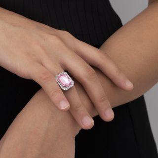 Rhinestone Ring 252 - Silver & Pink - One Size