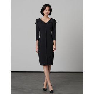 Wide-collar Midi Sheath Dress