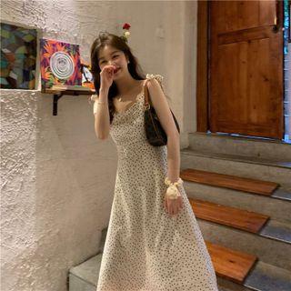 Dotted Drawstring A-line Dress As Shown In Figure - One Size