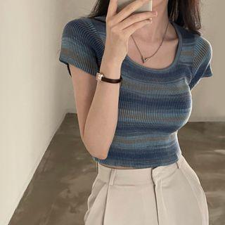 Short Sleeve U-neck Striped T-shirt