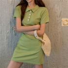 Short-sleeve Mini Sheath Polo Shirt Dress