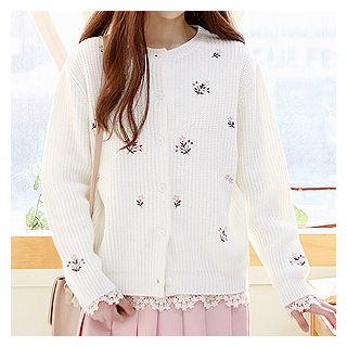 Floral-embroidered Cardigan
