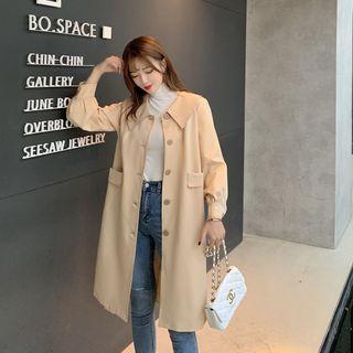 Contrast Stitch Single-breasted Midi Trench Coat