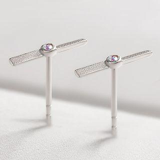 925 Sterling Silver Rhinestone Earring 1 Pair - As Shown In Figure - One Size